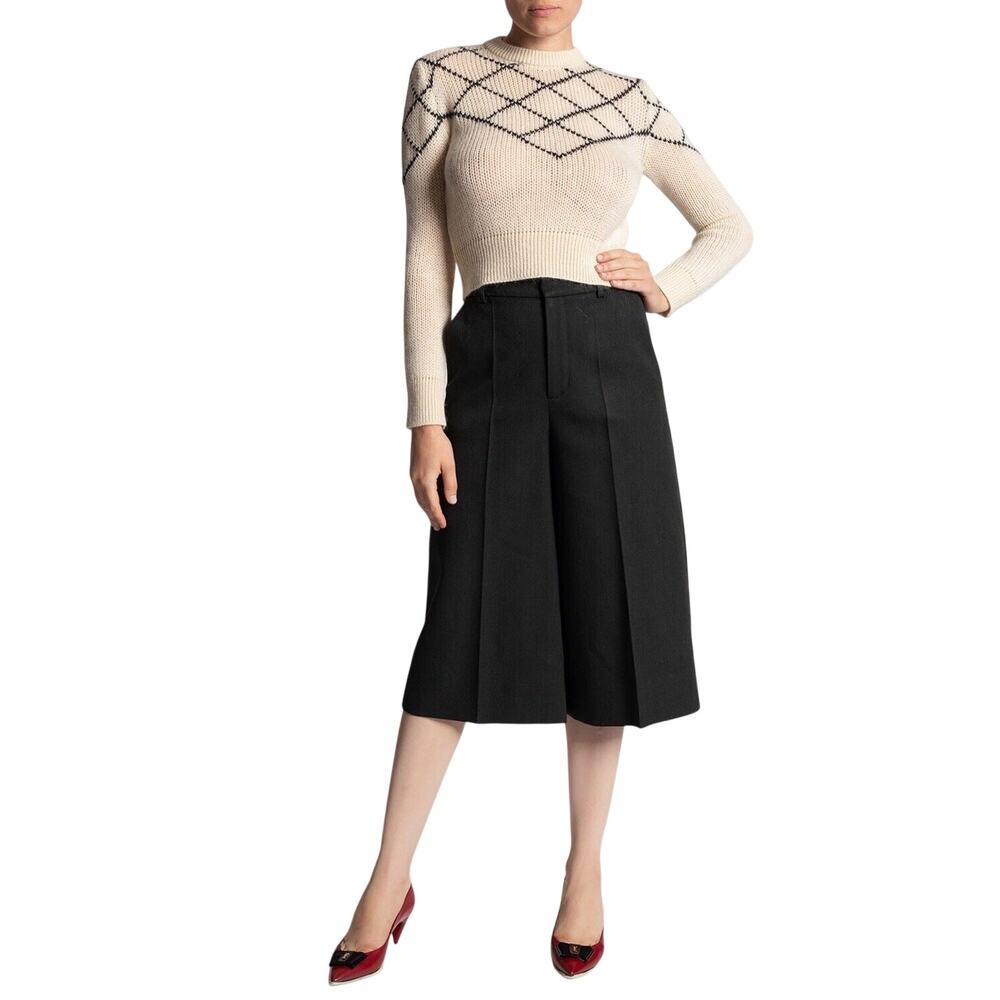 NWT Saint Laurent YSL F40 US 8 Virgin Wool Culottes High Rise Dark Green $1390